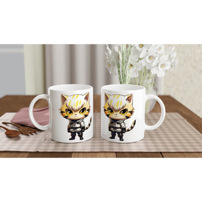 Taza blanca con impresión de gato 