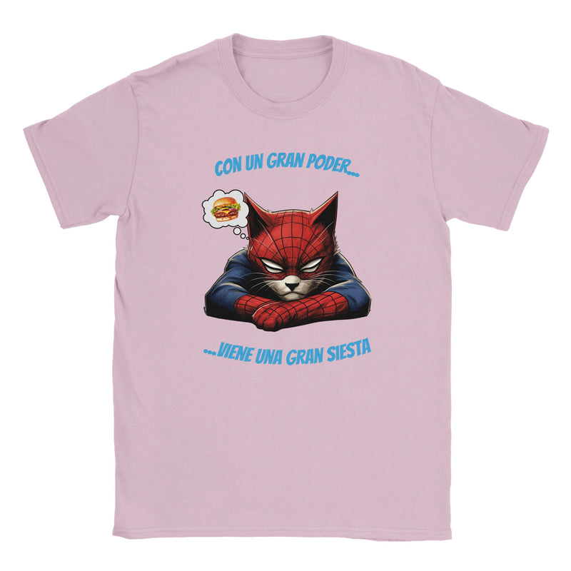 Camiseta júnior unisex estampado de gato "Spider-Siesta" Michilandia | La tienda online de los amantes de gatos