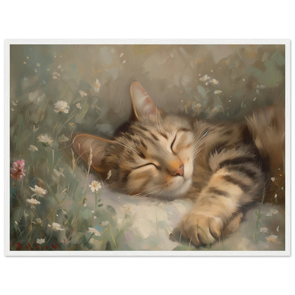 Póster de gato con marco de madera "Siesta Impresionista"