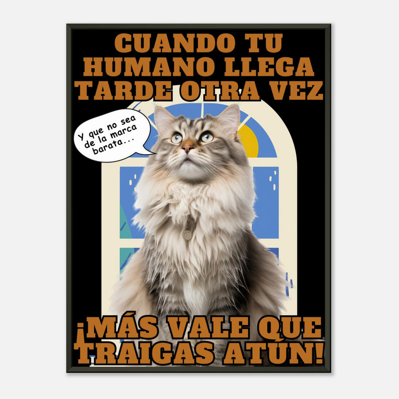 Póster Semibrillante de Gato con Marco Metal "Hora del Atún" Michilandia | La tienda online de los amantes de gatos