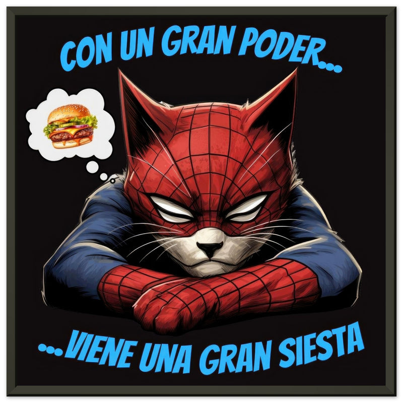 Póster Semibrillante de Gato con Marco Metal "Spider-Siesta" Michilandia | La tienda online de los amantes de gatos