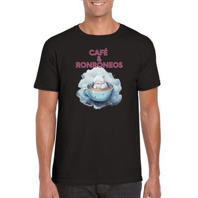 Camiseta unisex estampado de gato "Café & Ronroneos" Gelato