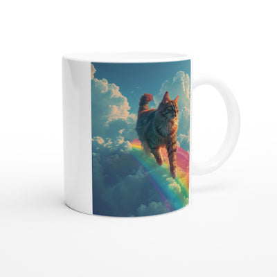 Taza Blanca con Impresión de Gato "Camino Arcoíris" Michilandia | La tienda online de los fans de gatos