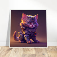 Póster semibrillante de gato con marco de madera "El Gato Fortnitense"