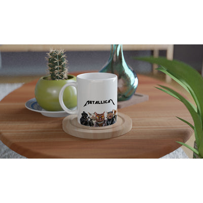 Taza Blanca con Impresión de Gato "Metallicat" Michilandia