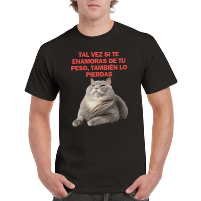 Camiseta Unisex Estampado de Gato "Gordito Pensante" Michilandia | La tienda online de los fans de gatos