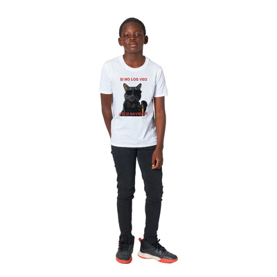 Camiseta Junior Unisex Estampado de Gato "Navidad a Ciegas" Michilandia | La tienda online de los fans de gatos