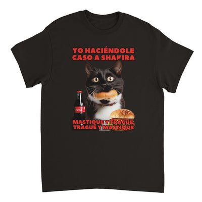 Camiseta unisex estampado de gato "Masticar y Tragar" Michilandia | La tienda online de los fans de gatos