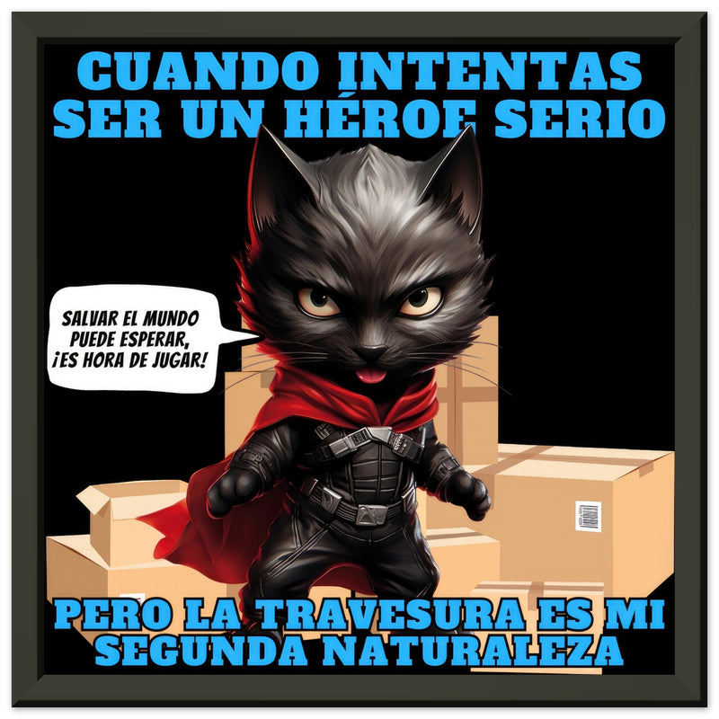 Póster Semibrillante de Gato con Marco Metal "Capa y Travesuras" Michilandia | La tienda online de los fans de gatos