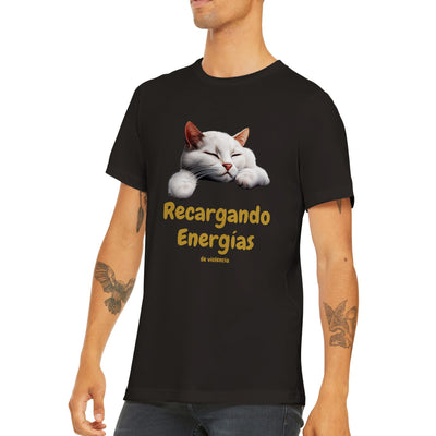 Camiseta unisex estampado de gato "Recargando Violencia" Gelato