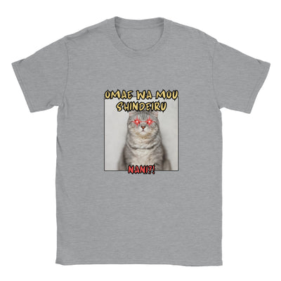 Camiseta unisex estampado de gato "Omae wa mou shindeiru" Michilandia | La tienda online de los amantes de gatos