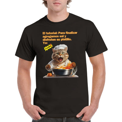 Camiseta Unisex Estampado de Gato "Chef en Apuros" Michilandia | La tienda online de los fans de gatos