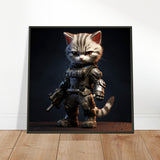 Póster semibrillante de gato con marco metal "War Meowchine"
