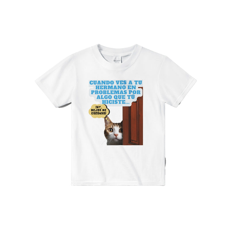 Camiseta júnior unisex estampado de gato "Michi Culpable" Michilandia | La tienda online de los amantes de gatos