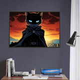 Póster semibrillante de gato con marco metal "Night Watch Bat Kitty" Gelato