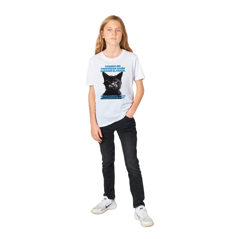 Camiseta Junior Unisex Estampado de Gato "Miau y el Pastel" Michilandia | La tienda online de los fans de gatos