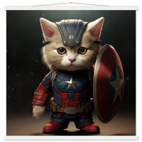 Póster semibrillante de gato con colgador "Michi Captain America"