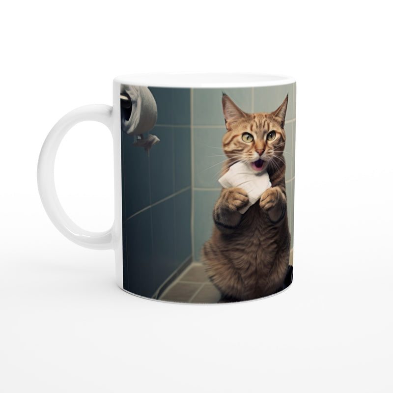 Taza blanca con impresión de gato 