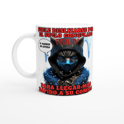 Taza blanca con impresión de gato 