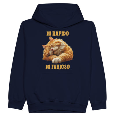 Sudadera con capucha júnior estampado de gato "Ni rápido Ni furioso" Michilandia | La tienda online de los fans de gatos