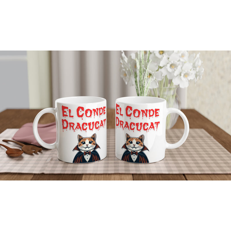 Taza Blanca con Impresión de Gato 