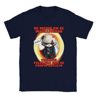 Camiseta unisex estampado de gato "El Maulliverso" Navy
