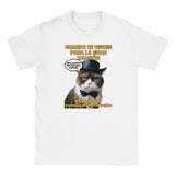Camiseta Junior Unisex Estampado de Gato "Dilema de Gala" Michilandia | La tienda online de los fans de gatos