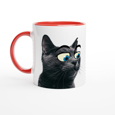 Taza Blanca con Impresión de Gato "Ojos Divertidos" Michilandia