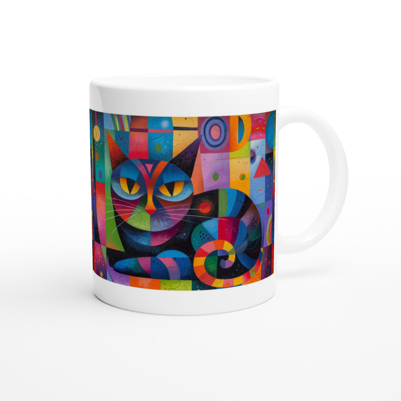 Taza Blanca con Impresión de Gato "Vibraciones Kandinsky" Michilandia | La tienda online de los fans de gatos