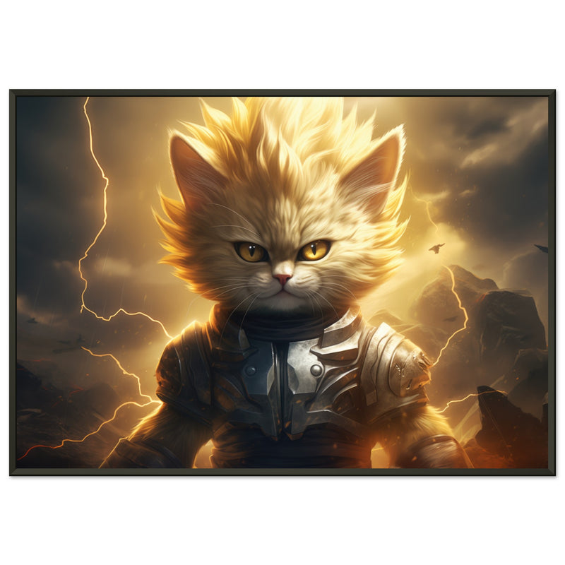 Póster Semibrillante de Gato con Marco Metal "El Último Saiyajin Felino" Michilandia | La tienda online de los fans de gatos