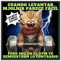 Póster Semibrillante de Gato con Marco Metal "Michi Thor Fitness" 50x50 cm / 20x20″