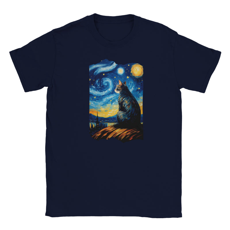 Camiseta Junior Unisex Estampado de Gato "Michi en la Noche Estrellada" Michilandia | La tienda online de los fans de gatos