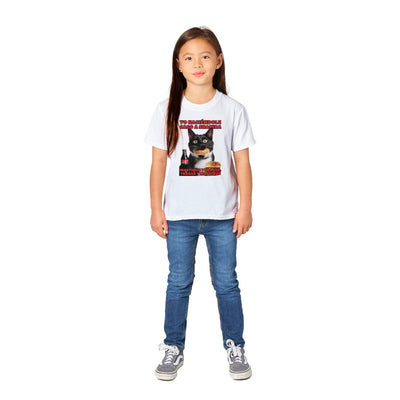 Camiseta Junior Unisex Estampado de Gato "Masticar y Tragar" Michilandia | La tienda online de los fans de gatos