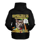 Sudadera deportiva con capucha unisex estampado de gato "Vacaciones Clandestinas" Subliminator