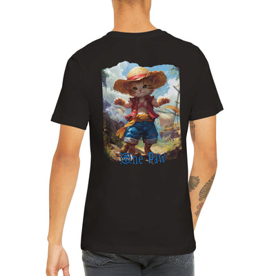 Camiseta Prémium Unisex Impresión Trasera de Gato "Aventuras de Miau Luffy" Michilandia | La tienda online de los fans de gatos