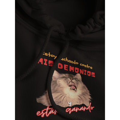 Sudadera con Capucha Unisex Estampado de Gato "Lucha Interna" Michilandia | La tienda online de los fans de gatos