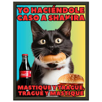 Póster Semibrillante de Gato con Marco Metal "Masticar y Tragar" Michilandia | La tienda online de los fans de gatos