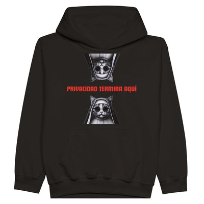 Sudadera con capucha júnior estampado de gato "Privacidad termina aquí" Michilandia | La tienda online de los fans de gatos