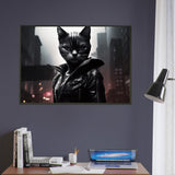 Póster semibrillante de gato con marco metal "Catpurr de Gotham"