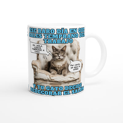 Taza Blanca con Impresión de Gato "Sorpresa en el Salón" Michilandia | La tienda online de los amantes de gatos