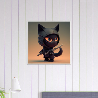 Póster semibrillante de gato con marco de madera "Gato Shinobi" Gelato