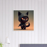Póster semibrillante de gato con marco de madera "Gato Shinobi"