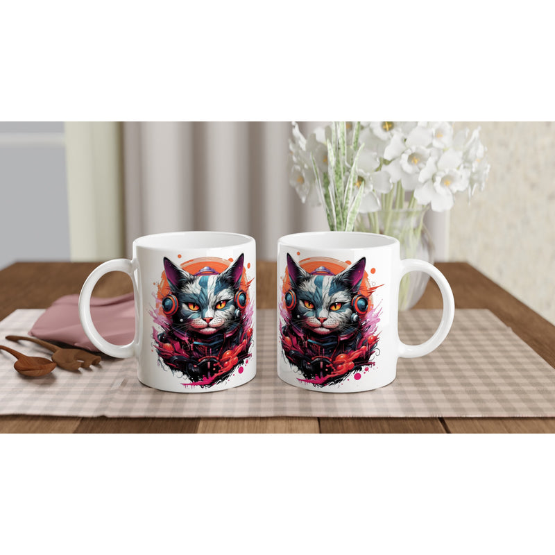 Taza Blanca con Impresión de Gato 