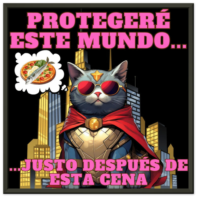 Póster Semibrillante de Gato con Marco Metal "Guardián de la Cena" Michilandia | La tienda online de los amantes de gatos