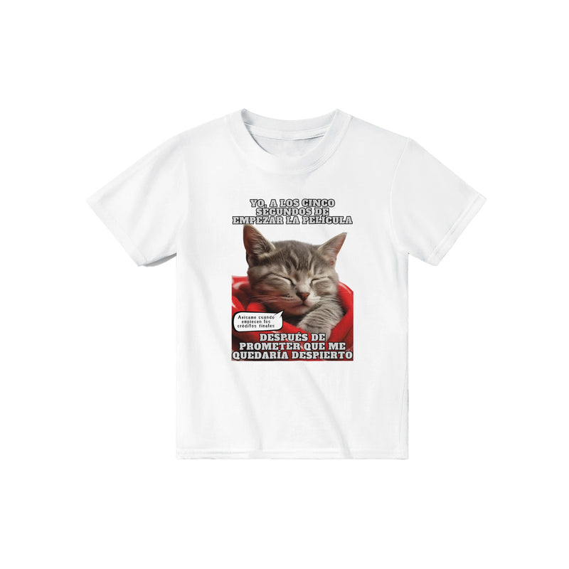 Camiseta Junior Unisex Estampado de Gato "Cinéfilo Dormilón" Michilandia | La tienda online de los amantes de gatos