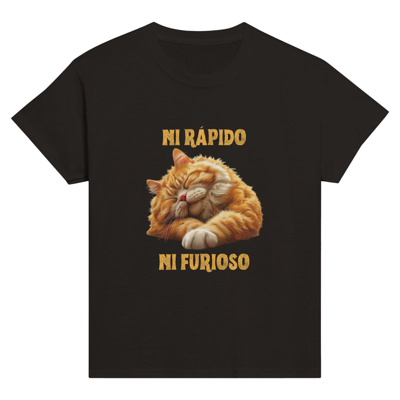 Camiseta Junior Unisex Estampado de Gato "Ni rápido Ni furioso" Michilandia | La tienda online de los fans de gatos