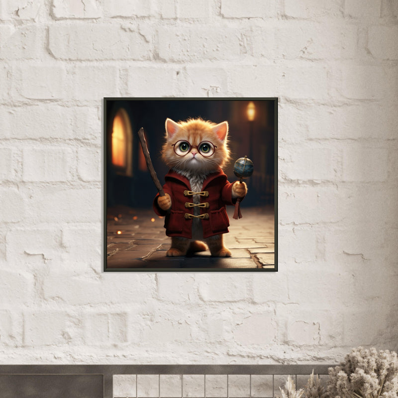 Póster semibrillante de gato con marco metal "Michi harry Potter" Gelato