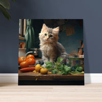 Panel en aluminio impresión de gato "Explorador de la Cocina"