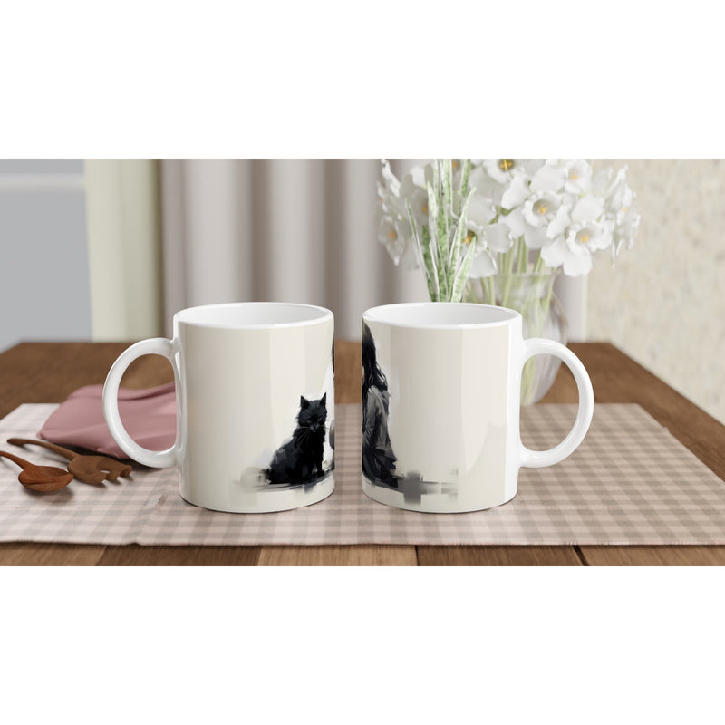 Taza blanca con impresión de gato 