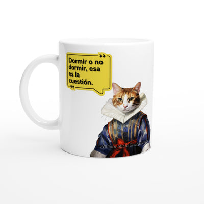 Taza blanca con impresión de gato 